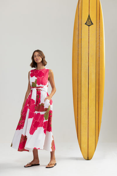 Binny - BOUGAINVILLEA - 100% Cotton Midi Sundress - Hibiscus