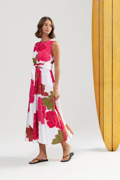 Binny - BOUGAINVILLEA - 100% Cotton Midi Sundress - Hibiscus