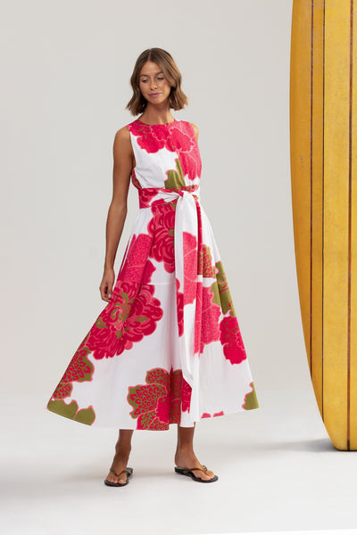 Binny - BOUGAINVILLEA - 100% Cotton Midi Sundress - Hibiscus