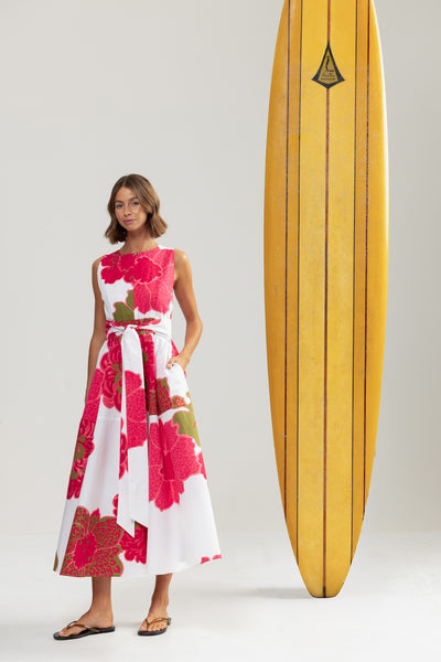 Binny - BOUGAINVILLEA - 100% Cotton Midi Sundress - Hibiscus