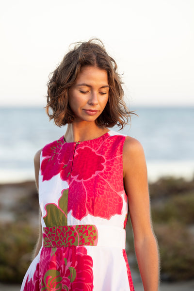 Binny - BOUGAINVILLEA - 100% Cotton Midi Sundress - Hibiscus