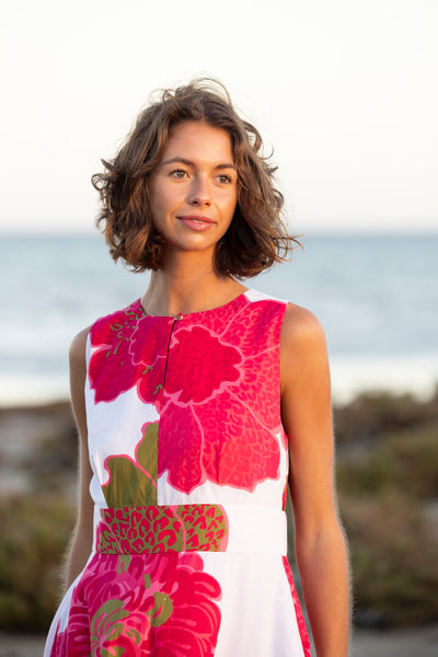 Binny - BOUGAINVILLEA - 100% Cotton Midi Sundress - Hibiscus