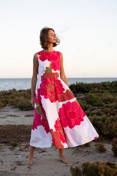 Binny - BOUGAINVILLEA - 100% Cotton Midi Sundress - Hibiscus