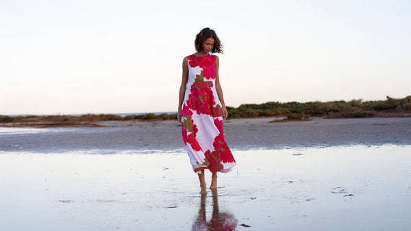 Binny - BOUGAINVILLEA - 100% Cotton Midi Sundress - Hibiscus