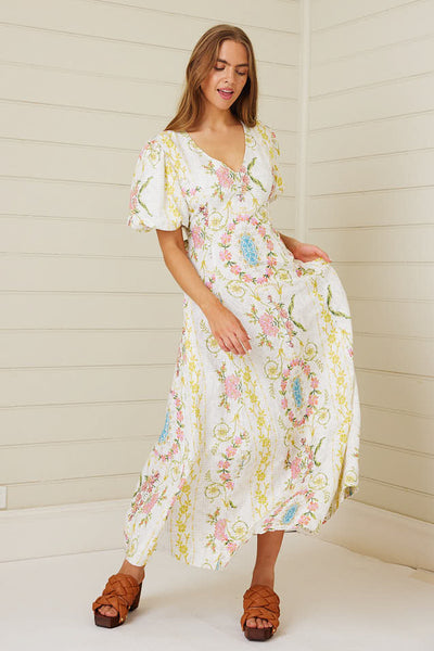 Binny -  LADY BAY - Fleur De Lys - Linen Viscose Midi dress