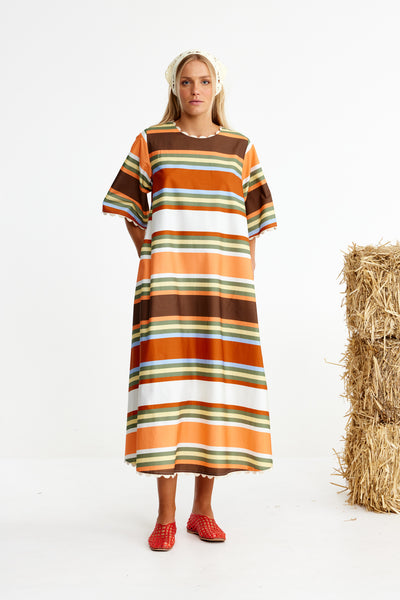 Binny - THOROUGHBREAD - Cotton Poplin Maxi Shift Dress - Canvas Stripes