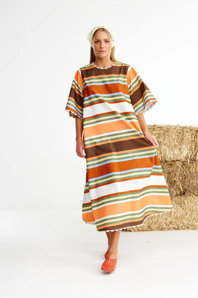 Binny - THOROUGHBREAD - Cotton Poplin Maxi Shift Dress - Canvas Stripes