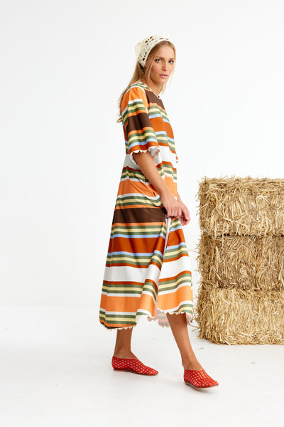 Binny - THOROUGHBREAD - Cotton Poplin Maxi Shift Dress - Canvas Stripes
