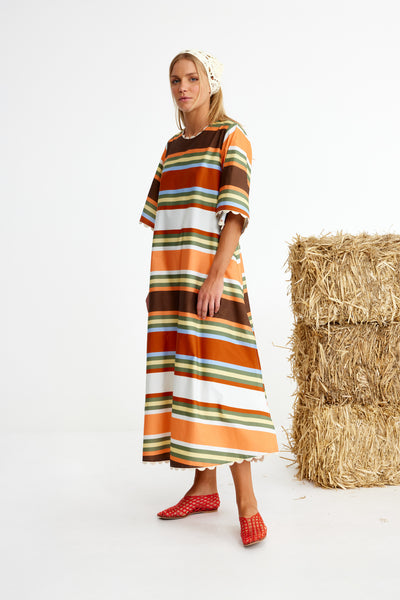 Binny - THOROUGHBREAD - Cotton Poplin Maxi Shift Dress - Canvas Stripes