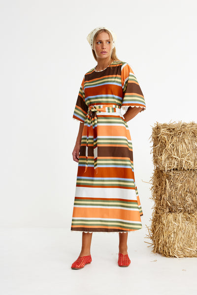 Binny - THOROUGHBREAD - Cotton Poplin Maxi Shift Dress - Canvas Stripes