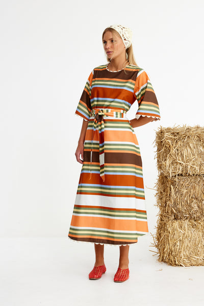 Binny - THOROUGHBREAD - Cotton Poplin Maxi Shift Dress - Canvas Stripes