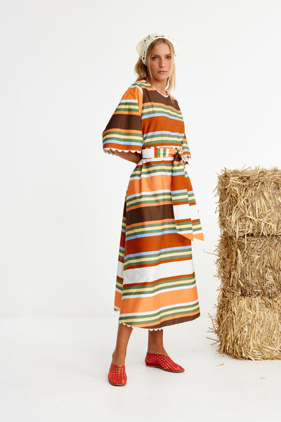 Binny - THOROUGHBREAD - Cotton Poplin Maxi Shift Dress - Canvas Stripes