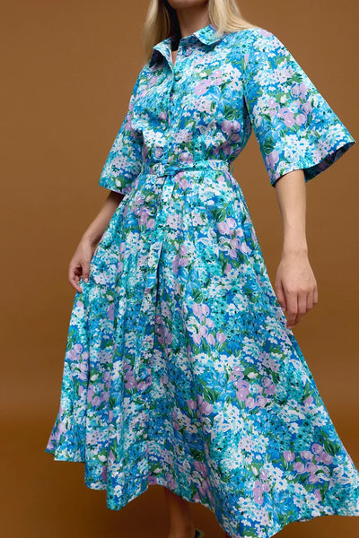 Binny - THE CLUBHOUSE - 100% Cotton Collared Midi Dress - Blue Clubhouse Sofa