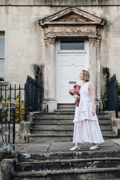 Binny - Plum Pudding - 100% Cotton One Shoulder Maxi Dress - Polka Dot