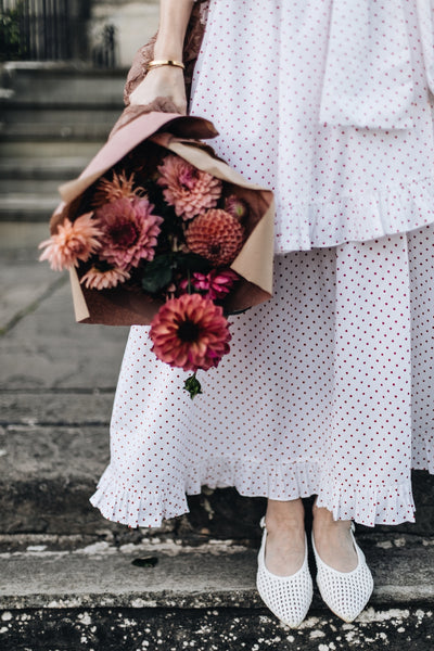 Binny - Plum Pudding - 100% Cotton One Shoulder Maxi Dress - Polka Dot