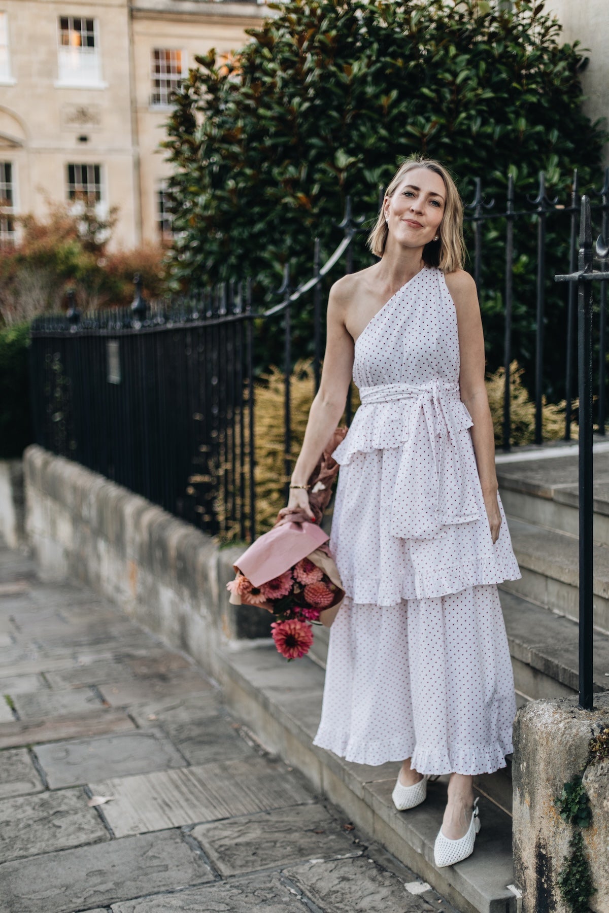 Binny - Plum Pudding - 100% Cotton One Shoulder Maxi Dress - Polka Dot