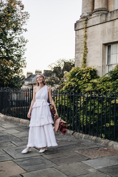 Binny - Plum Pudding - 100% Cotton One Shoulder Maxi Dress - Polka Dot