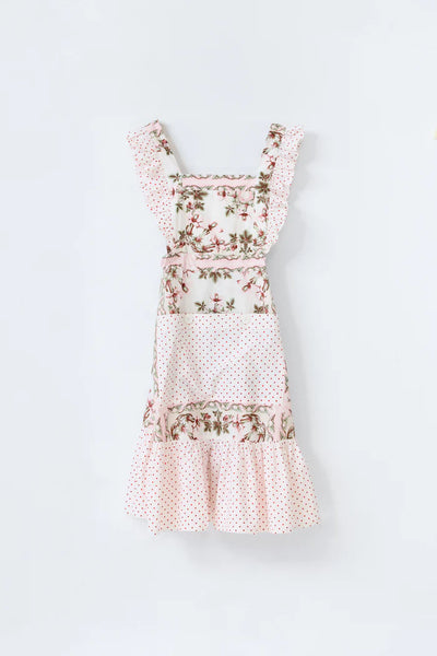 Binny - MINCE PIES Cotton Ruffle Trim Apron - Dolce Print with Polka Dot Trim FINAL SALE
