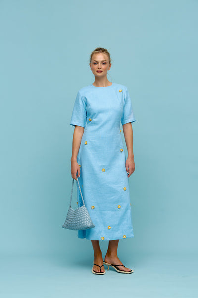 Binny - ADVANTAGE - Linen Short Sleeve Midi Dress