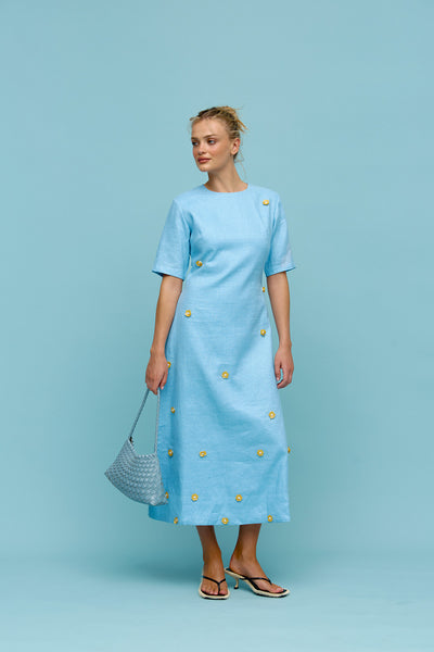Binny - ADVANTAGE - Linen Short Sleeve Midi Dress