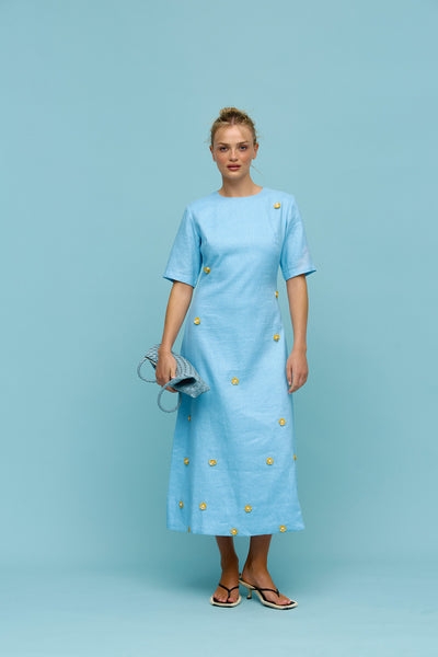 Binny - ADVANTAGE - Linen Short Sleeve Midi Dress