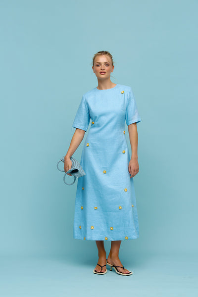 Binny - ADVANTAGE - Linen Short Sleeve Midi Dress