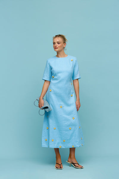 Binny - ADVANTAGE - Linen Short Sleeve Midi Dress