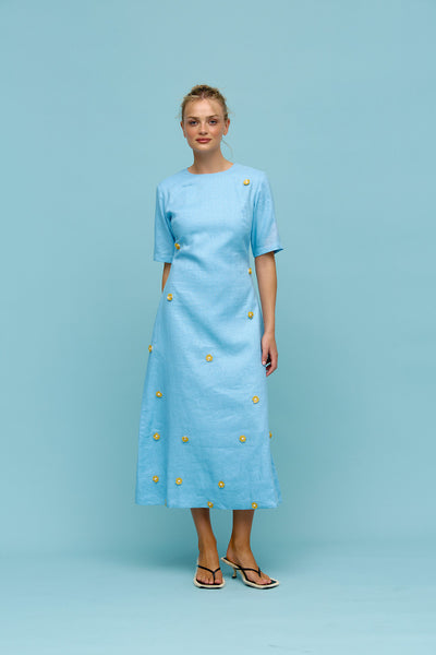 Binny - ADVANTAGE - Linen Short Sleeve Midi Dress