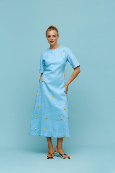Binny - ADVANTAGE - Linen Short Sleeve Midi Dress