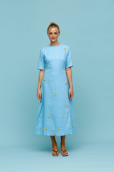 Binny - ADVANTAGE - Linen Short Sleeve Midi Dress