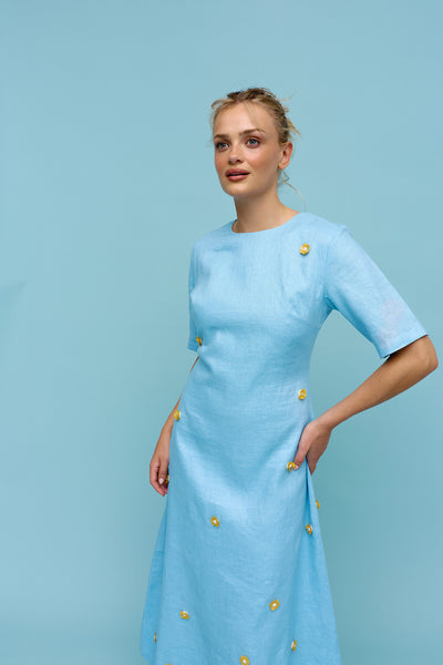 Binny - ADVANTAGE - Linen Short Sleeve Midi Dress