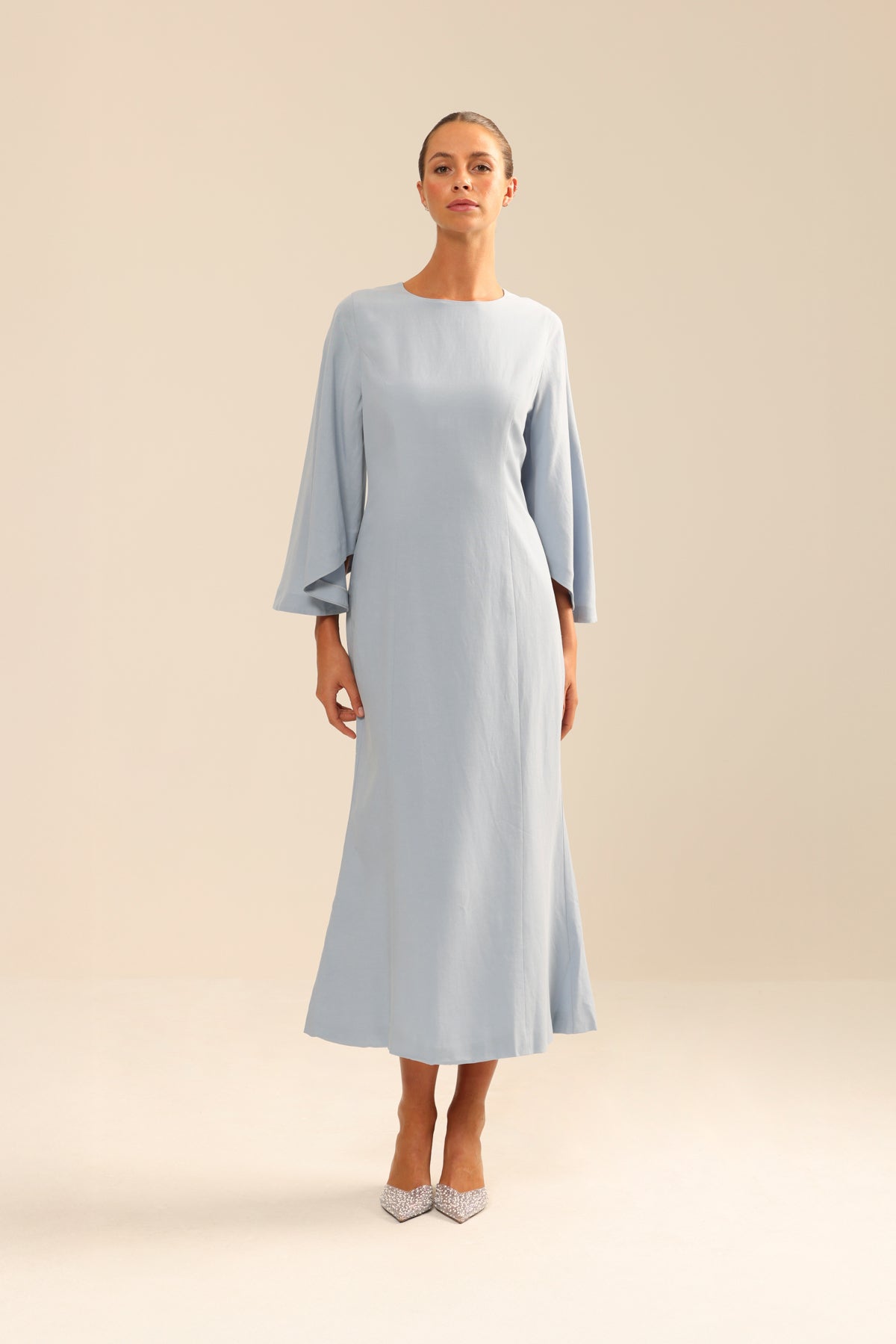 Binny - The Champagne Bar - Linen Rayon Midi Dress Everest Blue