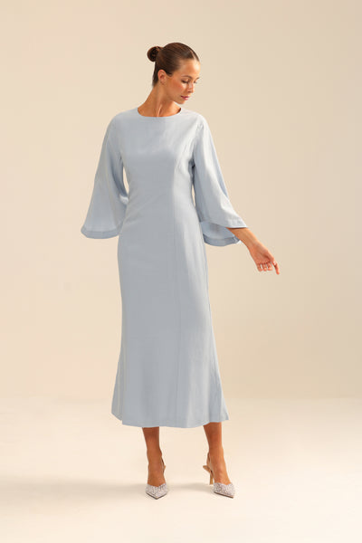 Binny - The Champagne Bar - Linen Rayon Midi Dress Everest Blue