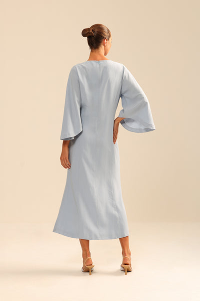 Binny - The Champagne Bar - Linen Rayon Midi Dress Everest Blue