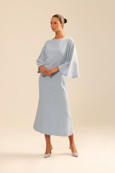 Binny - The Champagne Bar - Linen Rayon Midi Dress Everest Blue