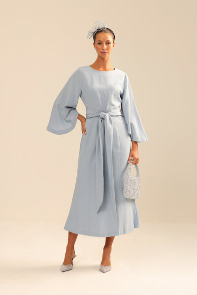 Binny - The Champagne Bar - Linen Rayon Midi Dress Everest Blue