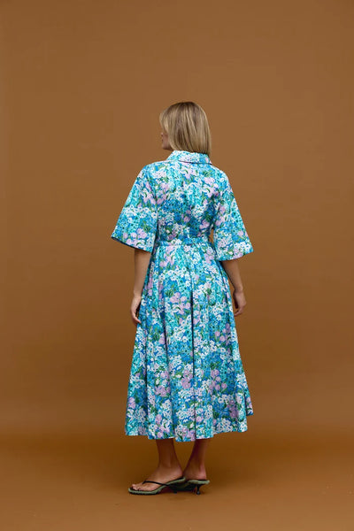 Binny - THE CLUBHOUSE - 100% Cotton Collared Midi Dress - Blue Clubhouse Sofa