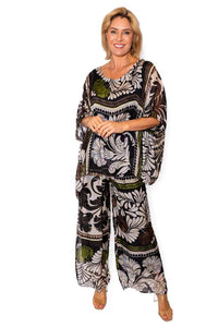 The Italian Closet - Mosaic Black Tile print silk pants
