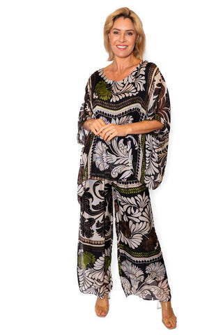 The Italian Closet - Mosaic Black Tile print silk pants