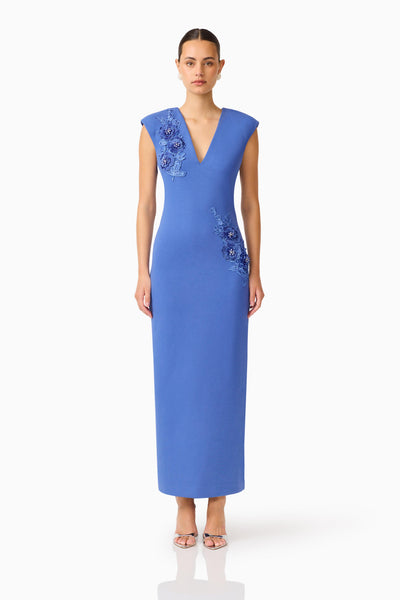 Elliatt - Talitha Plunging Neck Column Dress - Cornflower Blue