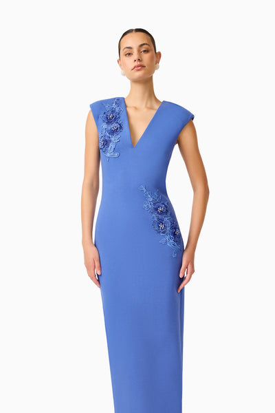 Elliatt - Talitha Plunging Neck Column Dress - Cornflower Blue