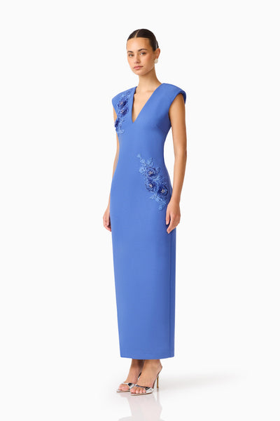 Elliatt - Talitha Plunging Neck Column Dress - Cornflower Blue
