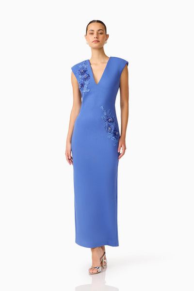 Elliatt - Talitha Plunging Neck Column Dress - Cornflower Blue