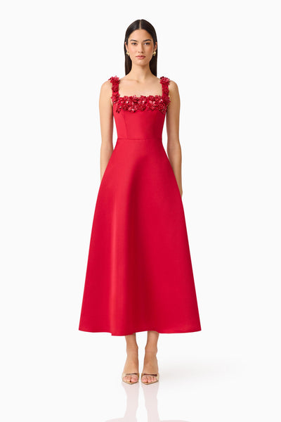Elliatt - Lucetta Square Neck Fit and Flare Midi Dress - Red