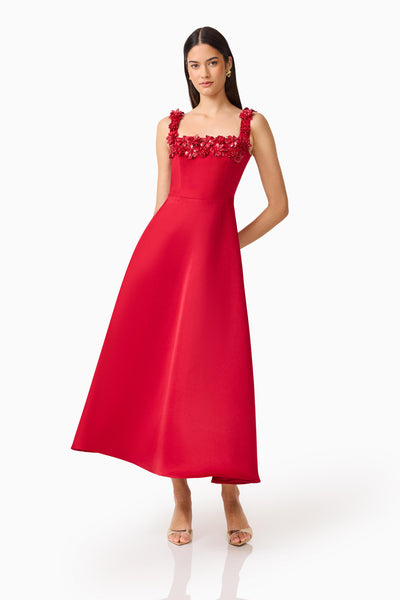 Elliatt - Lucetta Square Neck Fit and Flare Midi Dress - Red