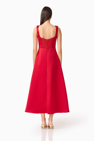 Elliatt - Lucetta Square Neck Fit and Flare Midi Dress - Red
