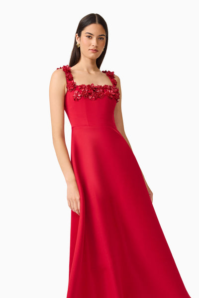 Elliatt - Lucetta Square Neck Fit and Flare Midi Dress - Red