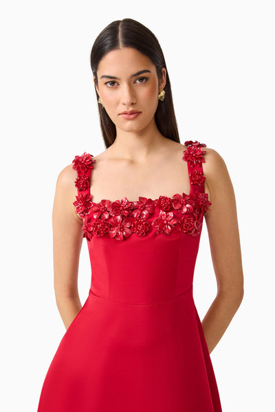 Elliatt - Lucetta Square Neck Fit and Flare Midi Dress - Red