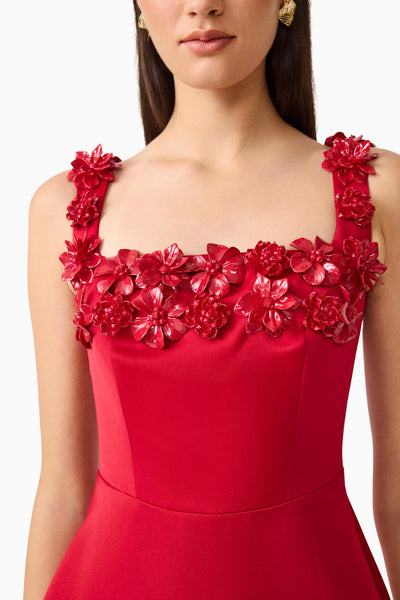 Elliatt - Lucetta Square Neck Fit and Flare Midi Dress - Red