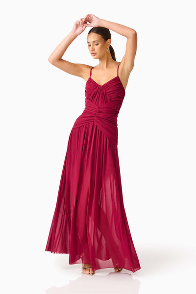 Elliatt - Florencea Drop Waist Maxi Dress - Wine Red